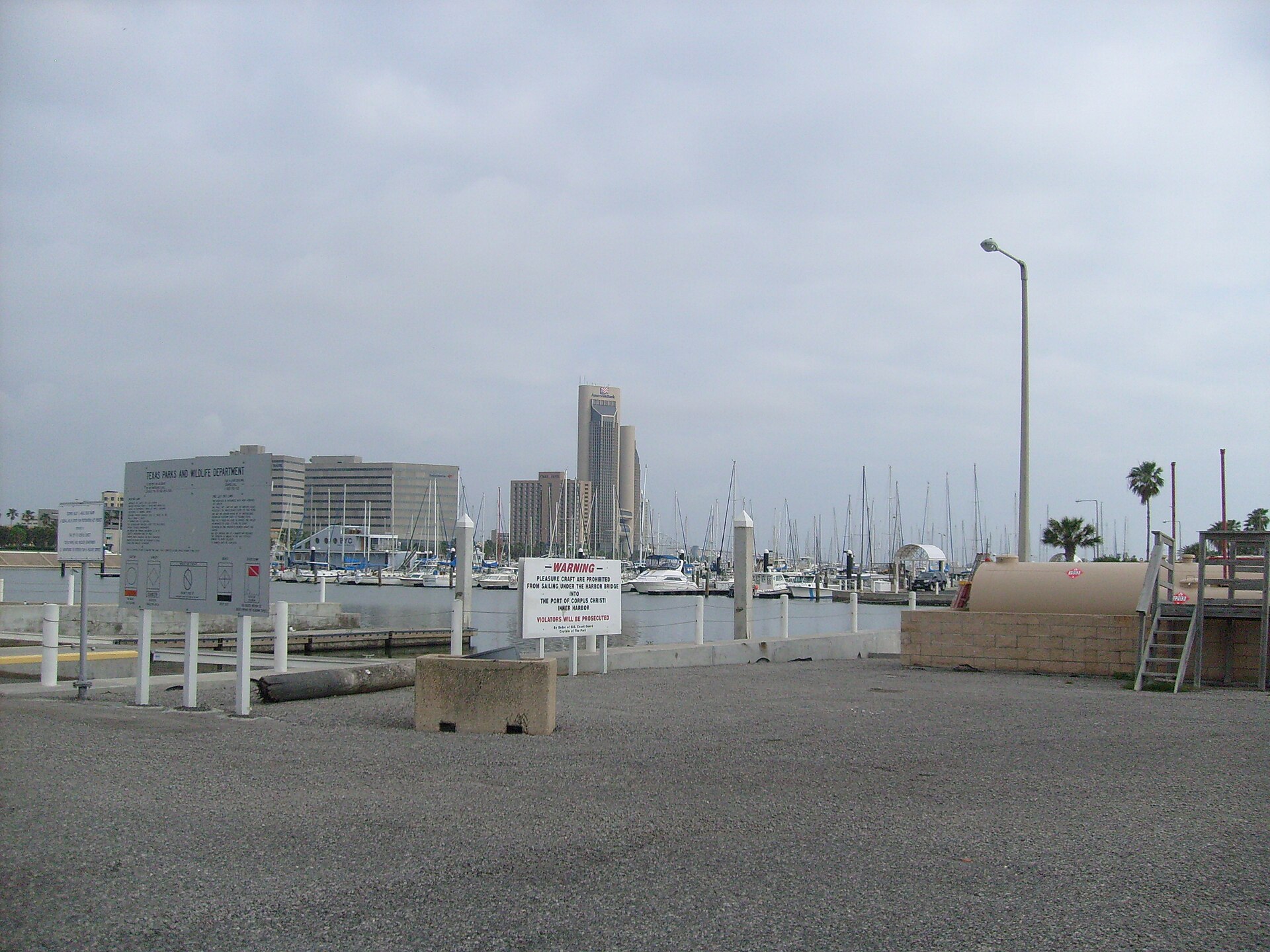 The Corpus Christi downtown bayfront and marina on the bay