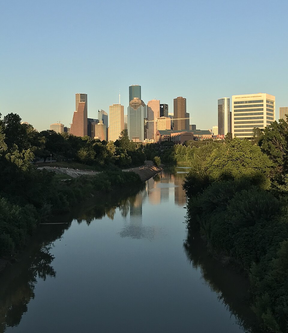 Buffalo Bayou Park with Houston skyline