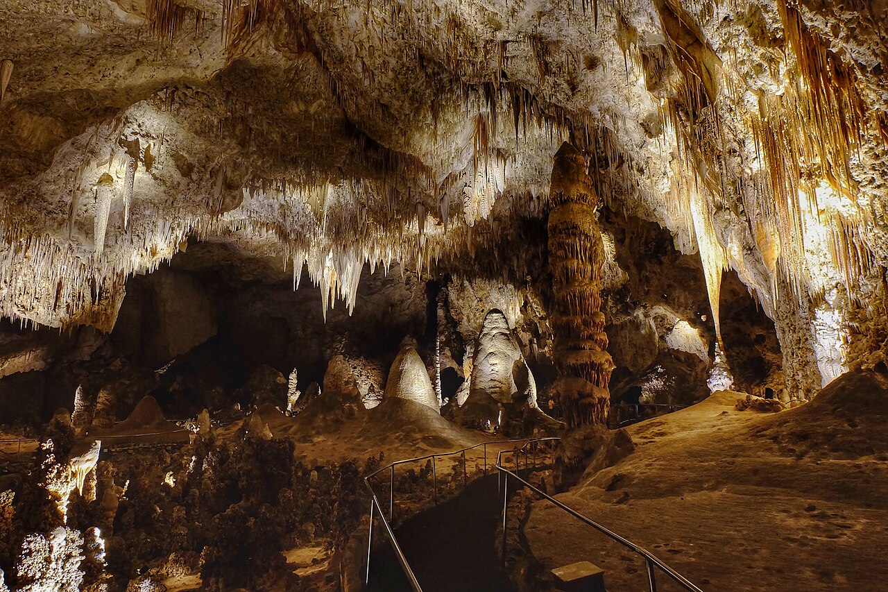 Towering cave formations in the Big Room at Carlsbad Caverns