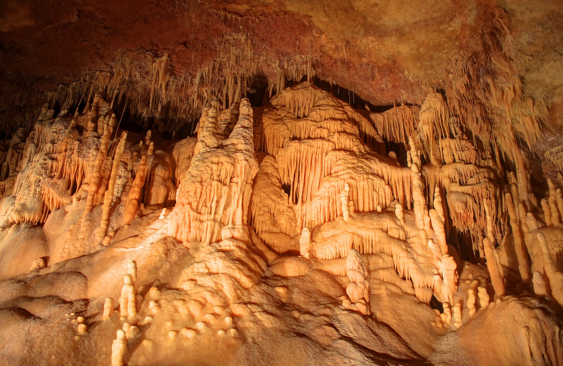 Limestone formations inside Natural Bridge Caverns